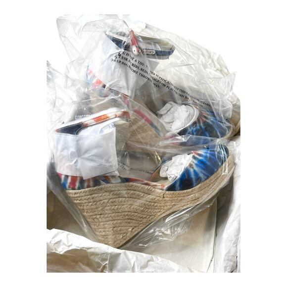 Marc Fisher Teelan Canvas Tie Dye SHOES 9W Ankle Strap Espadrille Wedge SANDALS - Picture 2 of 7